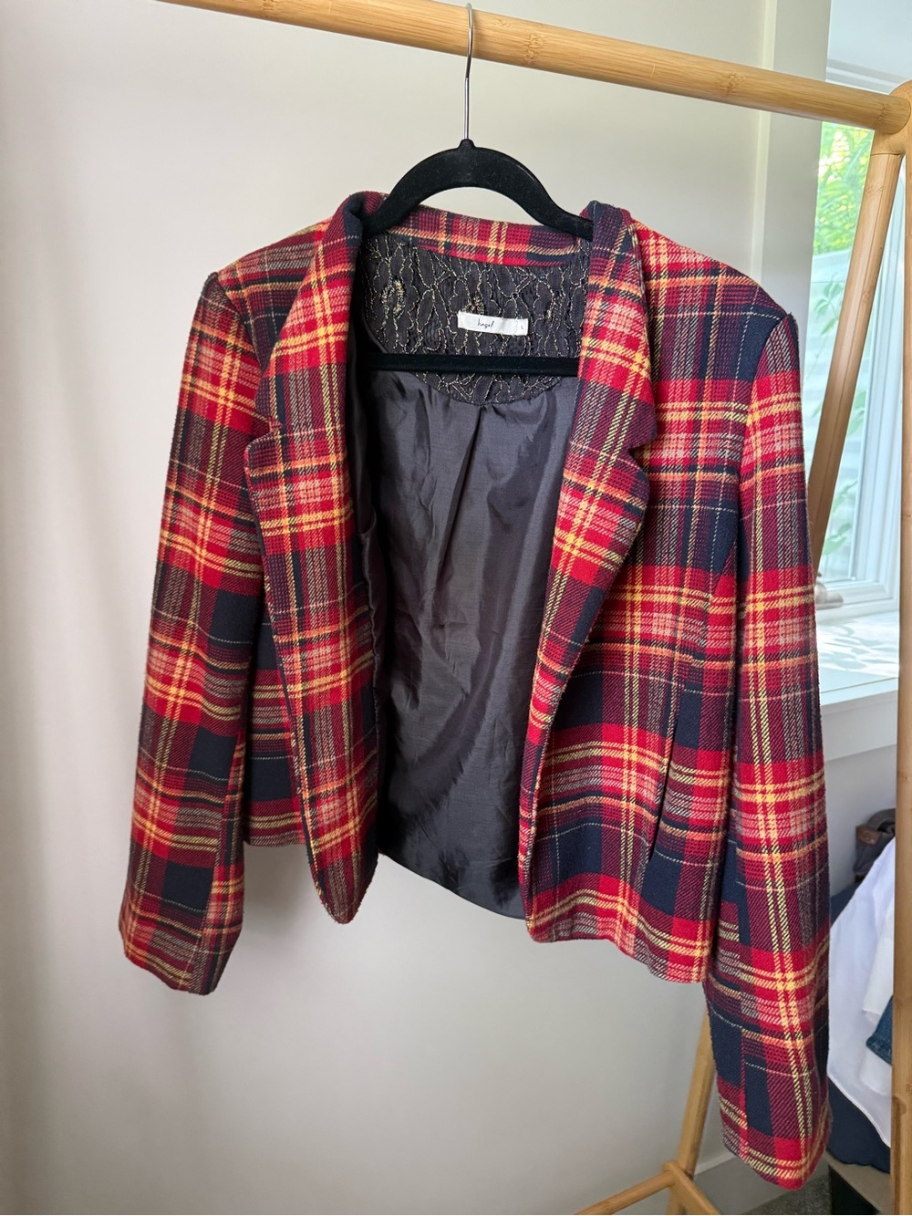 hazel Red & Navy Plaid Blazer Jacket